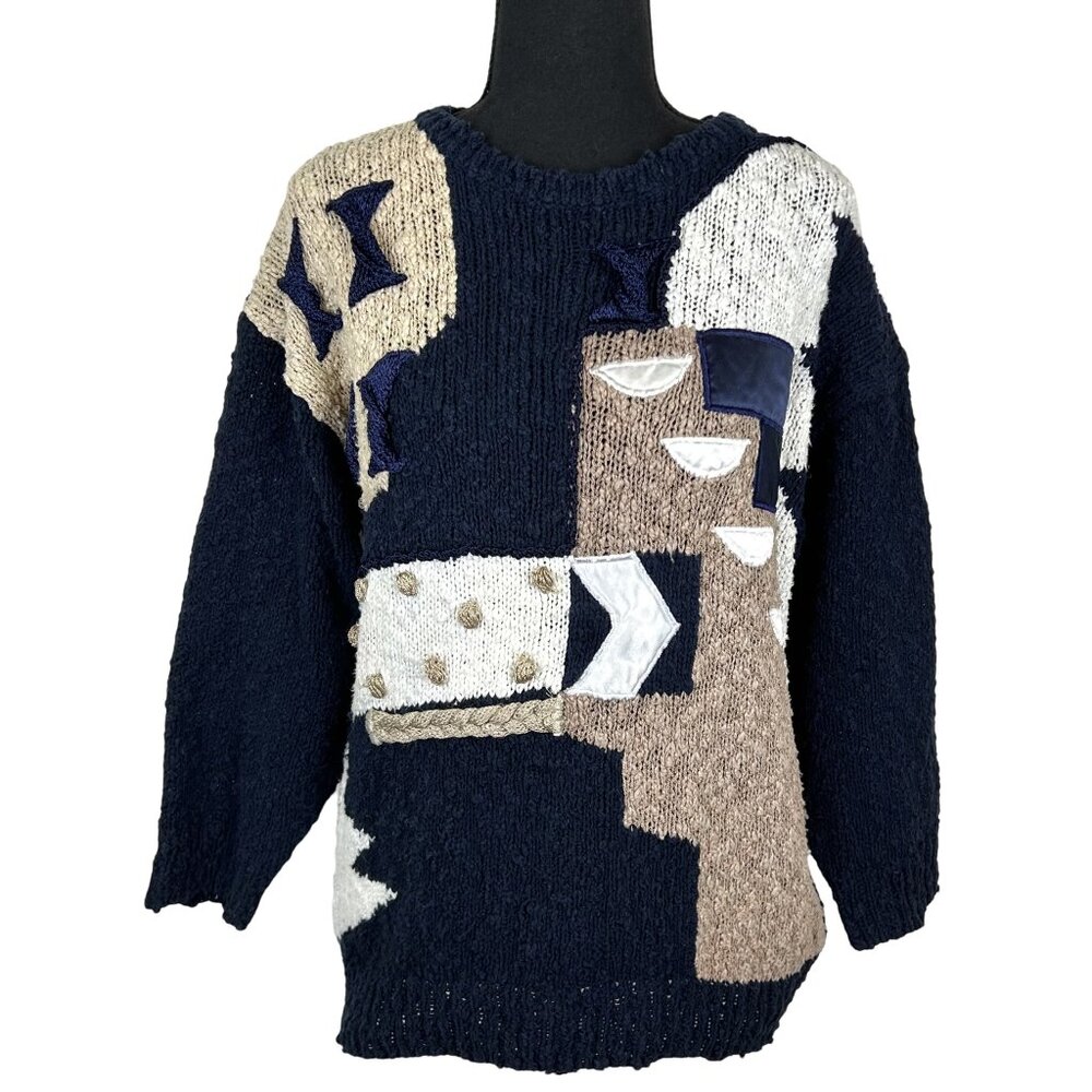 Vintage 80s Knit Abstract Pullover Sweater